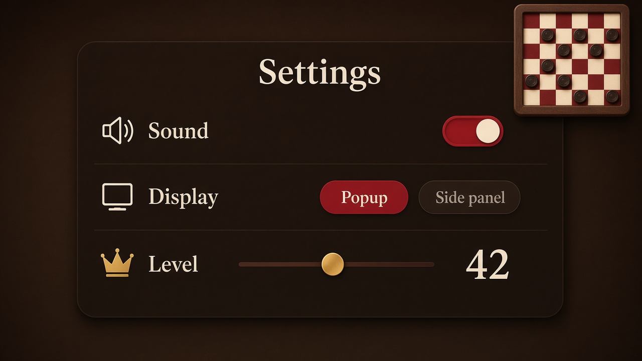 American Checkers settings screen