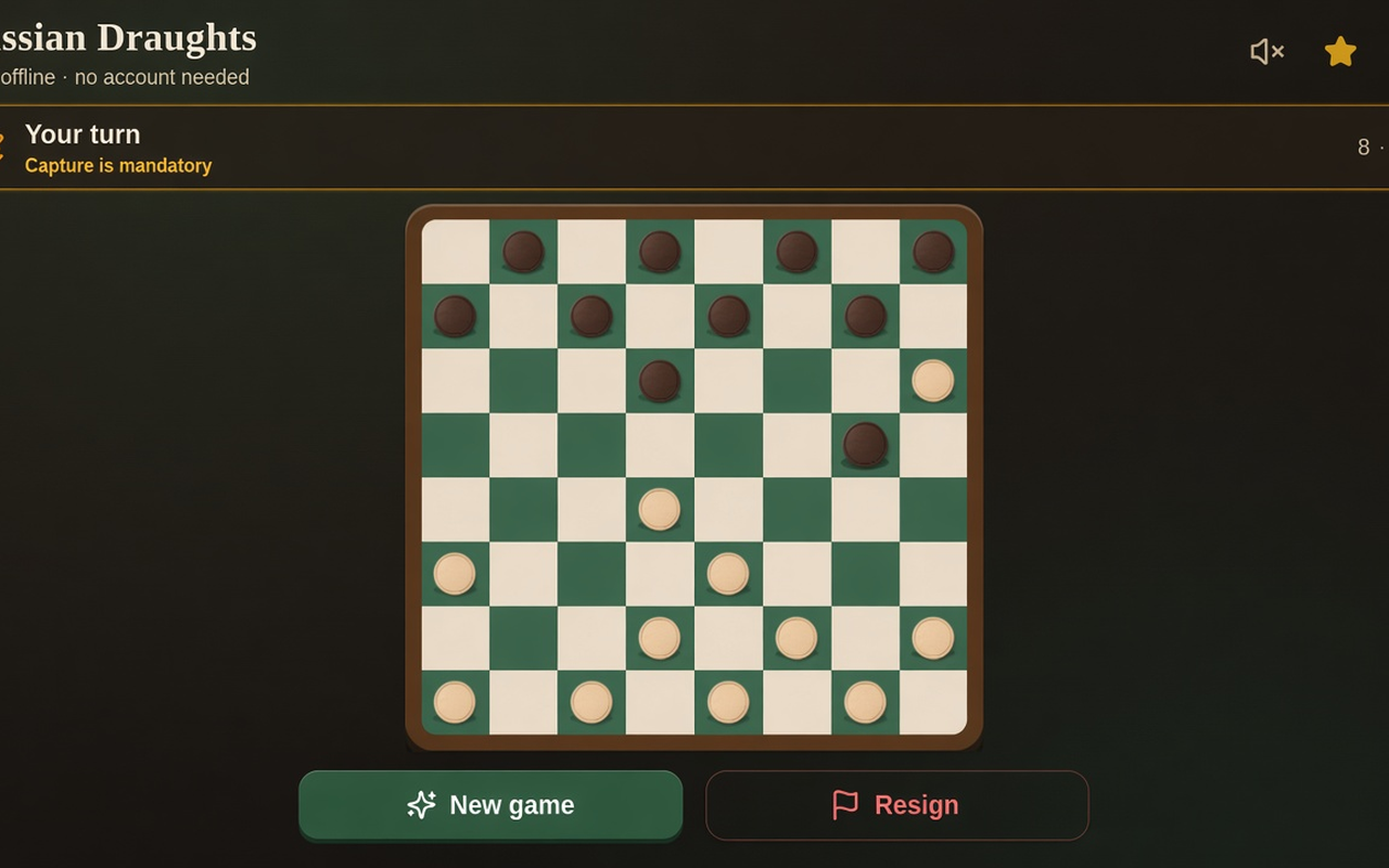 Russian Draughts game board in the Chrome extension